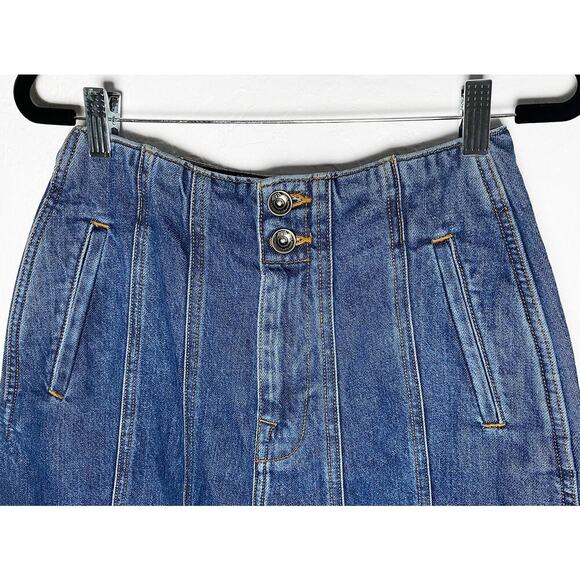 Zara Womens Slouchy High Waist Barrel Leg Button Zip Paneled Jeans Denim Pockets - Picture 6 of 14